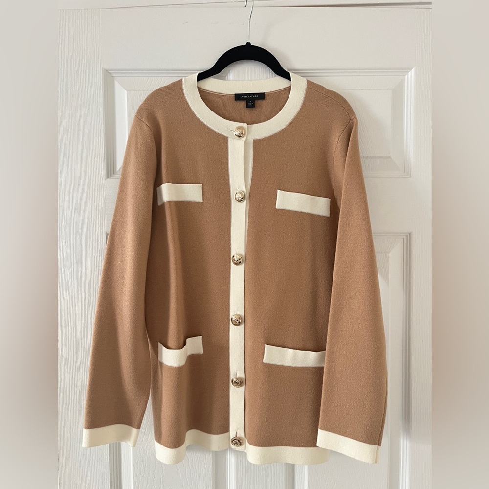 Ann Taylor Camel and Ivory Cardigan